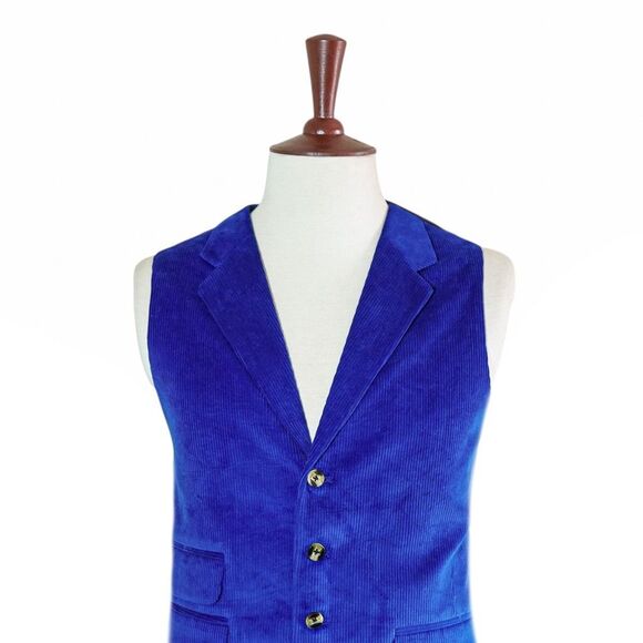 Mens 46R Royal Blue Corduroy Vest Waistcoat Formal Wedding Party Preppy Casual - Picture 3 of 8